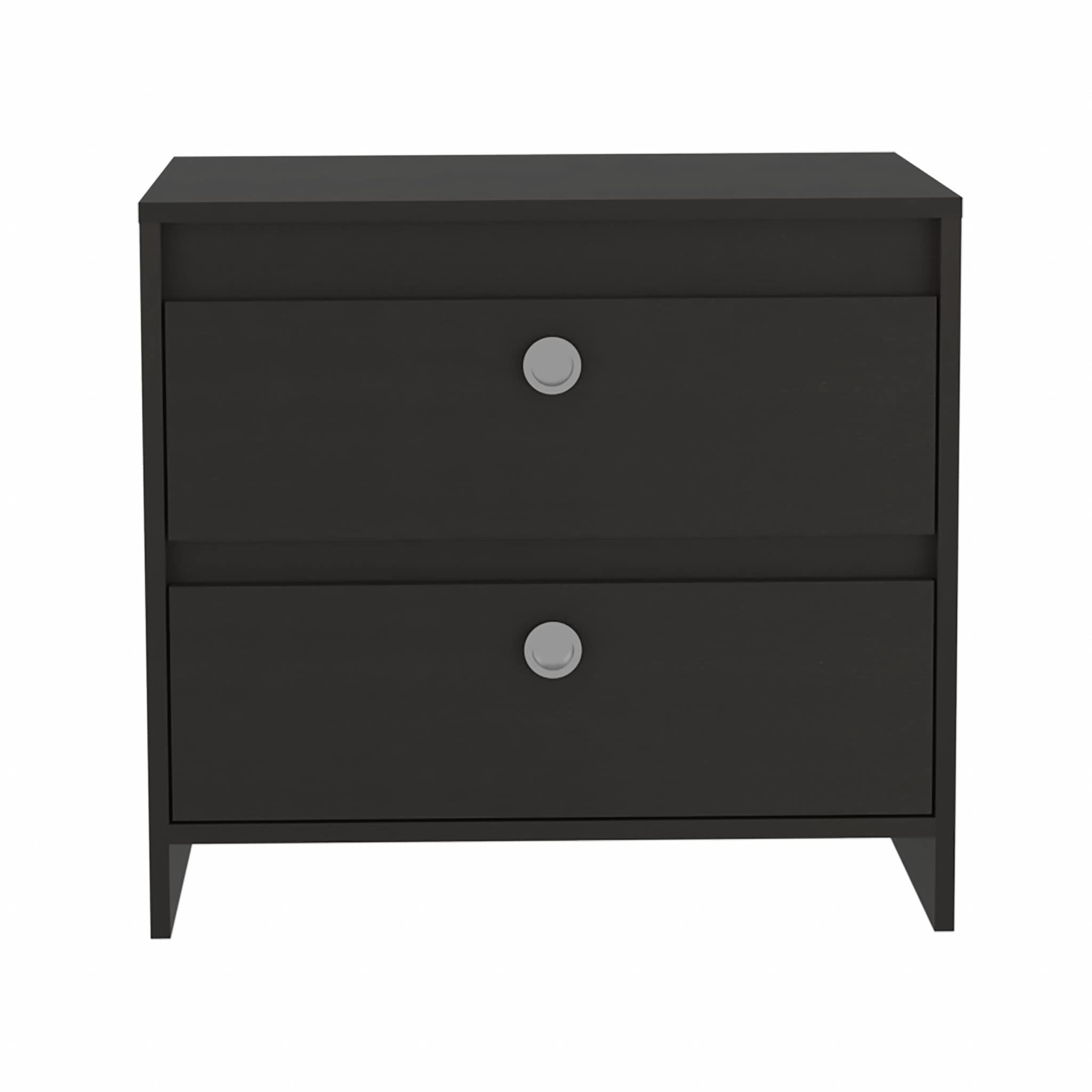 HomeRoots Modern and Minimalist Black Two Drawer Nightstand